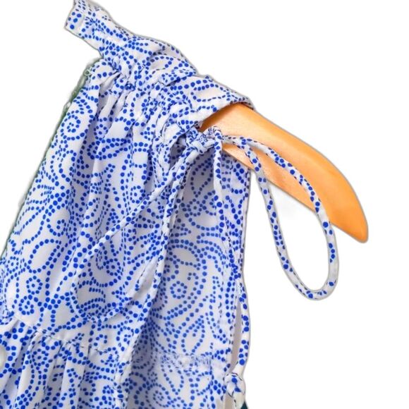 Women's Dalia Blue White Green Paisley Sleeveless Summer V Neck Blouse Size L - Picture 3 of 7